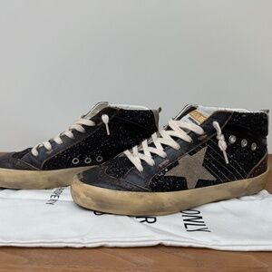 Golden Goose Mid Star in Black Glitter